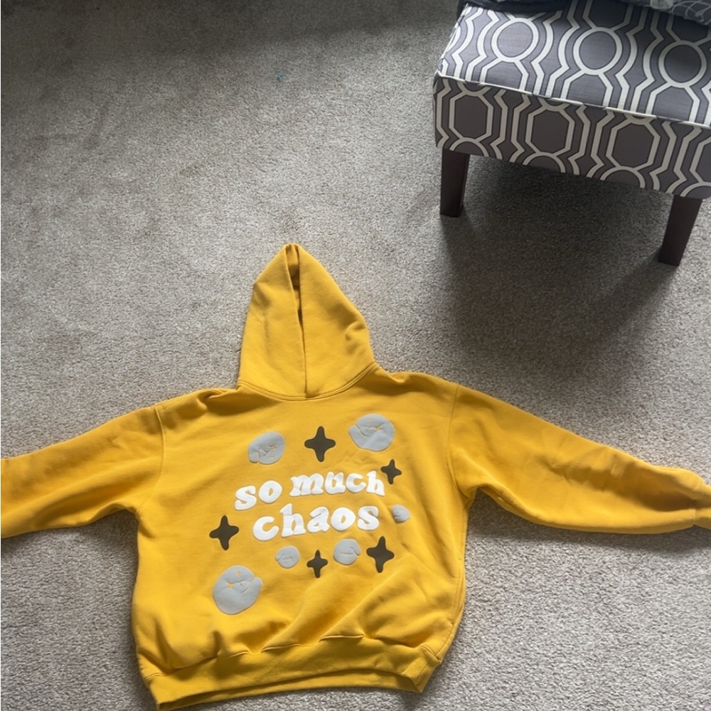 Yellow Kids Hoodie with Graphic Print